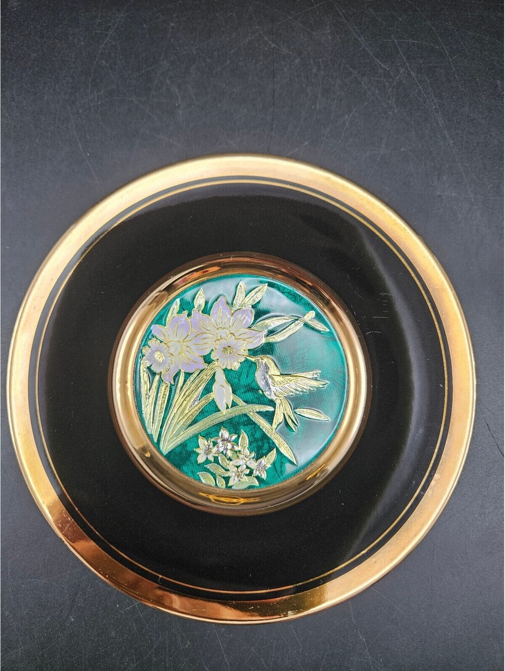 Jamestown China Art of Chokin Hummingbird Floral Decorative Plate 24K Gold Trim